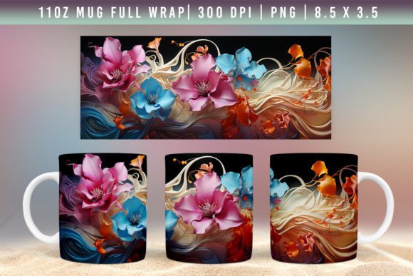3D Flower Mug Wrap Designs for Sublimation