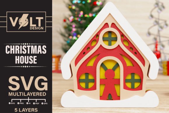 Cute Christmas House 3D SVG: Layered Holiday Magic