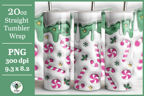 Elevate Your Holiday Drinkware with a 3D Candy Cane Puff Tumbler Wrap