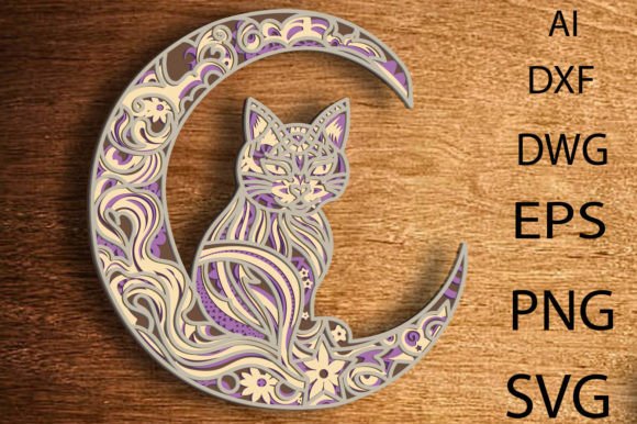 Elevating Digital Craftsmanship with the Cat and Moon 3D Mandala SVG Multilayer