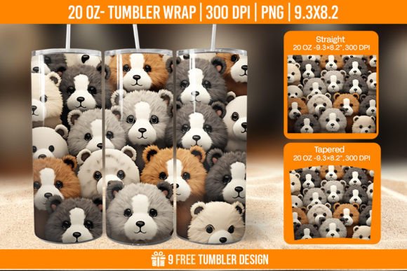 Evaluating 3D Bear Tumbler Wrap Designs for Custom Sublimation Projects