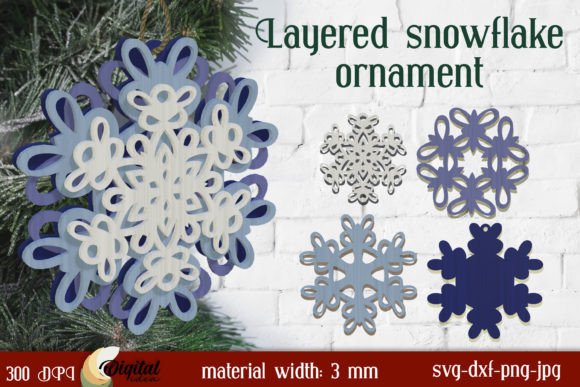 Layered Snowflake Ornaments Laser Cut Design