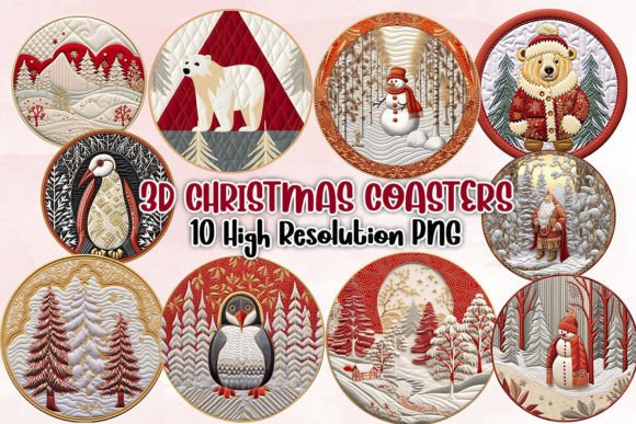 Transform Your Holiday Projects with High-Resolution 3D Christmas Coasters Clipart PNG